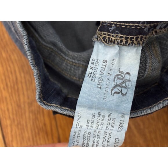Rock & Republic Mens Straight Leg Jeans Sz 32x32 Blue Dark Wash Stretch Denim - Picture 6 of 7